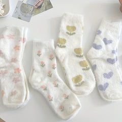 6-Pair Floral Print Fuzzy Warm Socks Women's Stockings & Hosiery