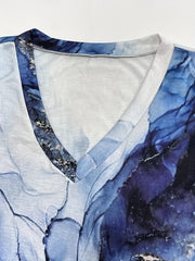Marble Print V Neck Tank Top Summer Sleeveless Casual Top