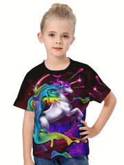 3D Unicorn Graphic T-shirt for Girls - Summer Sports
