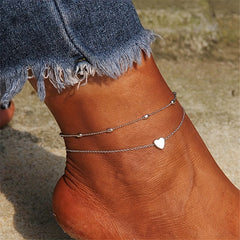 Love Heart Chain Anklet Double Layers Bracelet Women Girls