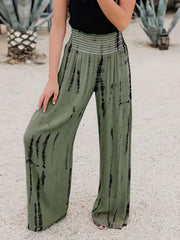 Tie Dye Wide Leg Pants Casual Shirred Waist Pants