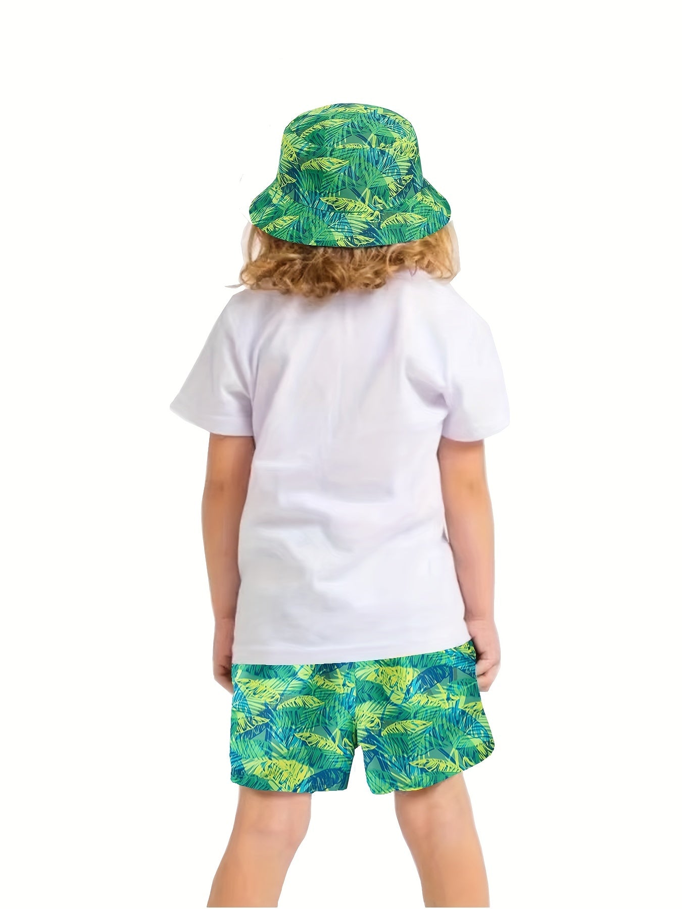 Boy's Coconut Tree Print Shorts & Sun Hat Set