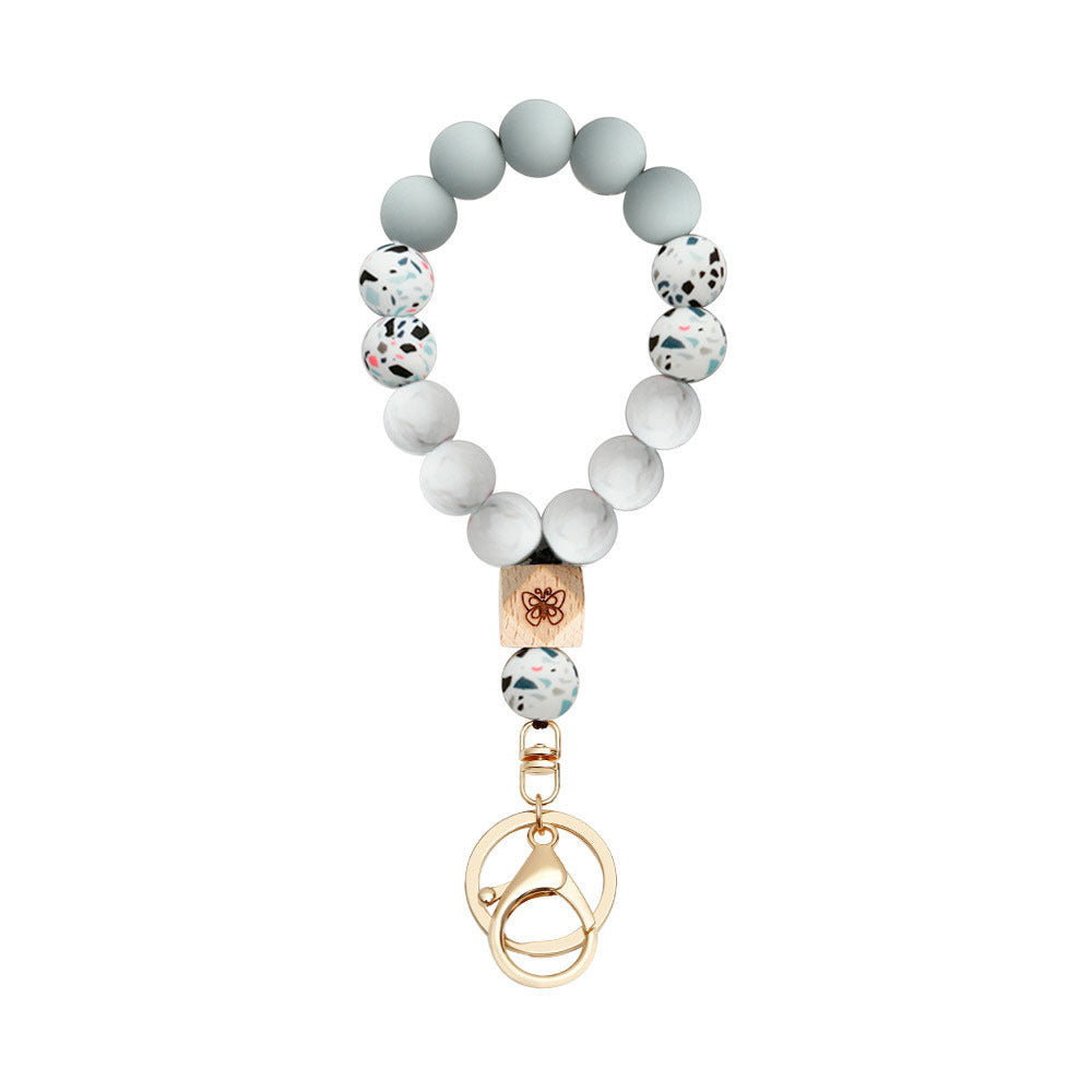 Butterfly Wood Bead Elastic Bracelet Key Chain