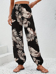 Leaves Print Jogger Pants Casual Random Print Wide Leg Pants