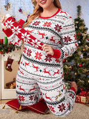 Women's Plus Elk Print Tee & Joggers Set - Christmas Casual Loungewear