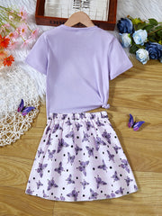 Girls Butterflies T-Shirt & Pleated Skirt Set