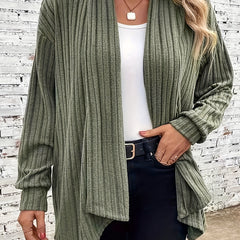 Casual Cardigan Women's Plus Solid Ribbed Long Sleeve Open Front