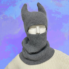 Monster Horn Balaclava Solid Ski Mask Elastic Knitted Mask Unisex Warm Knit Hat