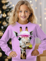 Giraffe Graphic Crew Neck Long Sleeve T shirt For Girls Spring Fall Gift