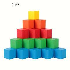 Vibrant Wooden Building Block Set Colorful Cubes Math & Geometry Puzzle