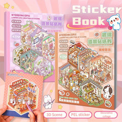 DIY Scrapbook Decoration Sticker Book, 18 Sheets, 6 Themes, Non Cut PET