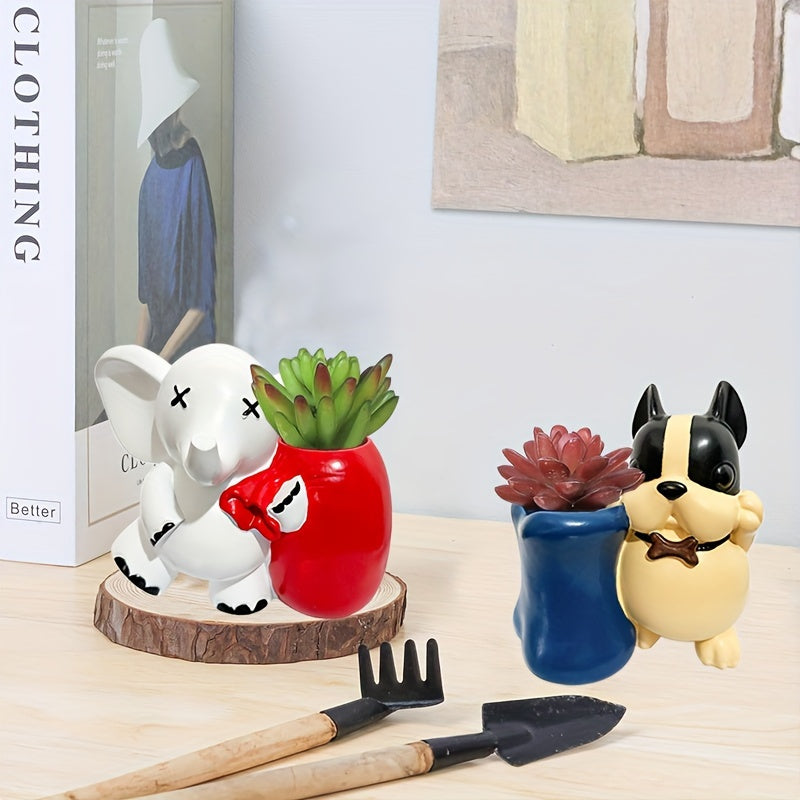 Creative Elephant French Bulldog Pen Cup Resin Pot