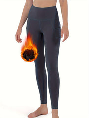 Women's Thermal Fleece Lined High Waist Yoga Leggings With Pocket