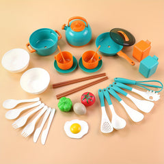 32pcs Kids Toy Kitchen Set Cooking Toys with Kettle Pots Utensils Eggs Fruits