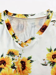 Sunflower Print V Neck Tank Top Summer Sleeveless Casual Women's Clothing