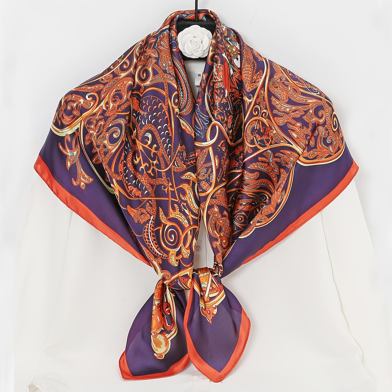 Vintage Flower Print Silk Scarf - Versatile Square Shawl Wrap