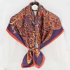 Vintage Flower Print Silk Scarf - Versatile Square Shawl Wrap