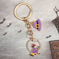 Halloween Keychain Witch Pattern Enamel Painted Key Ring Pendant