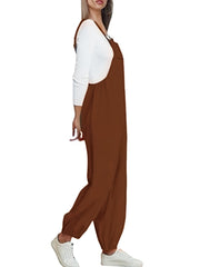 Button Solid Patched Pocket Overall Jumpsuit Women's Clothing