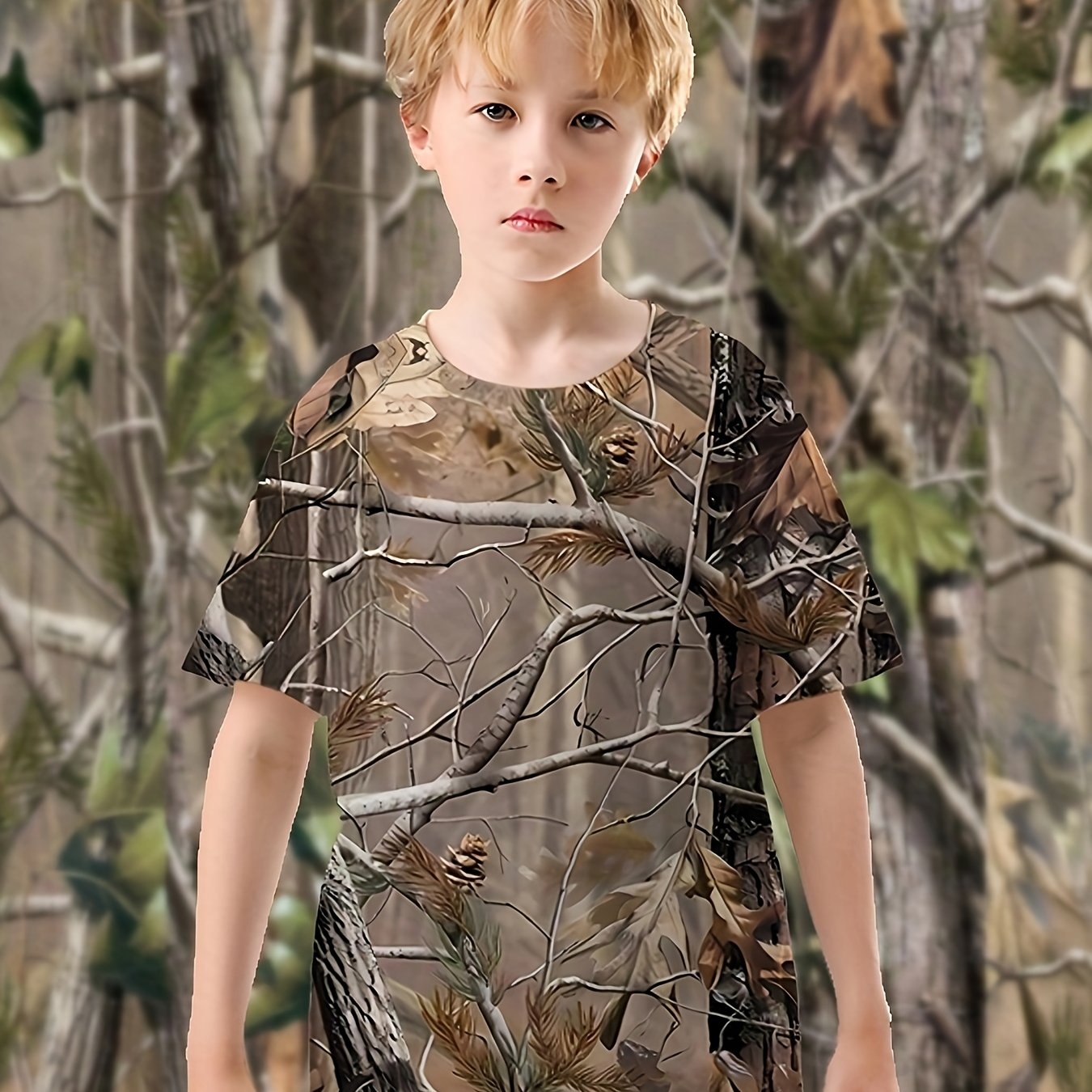 Boys Tree Branches 3D Print Tee Tops Casual Short Sleeve T-shirt