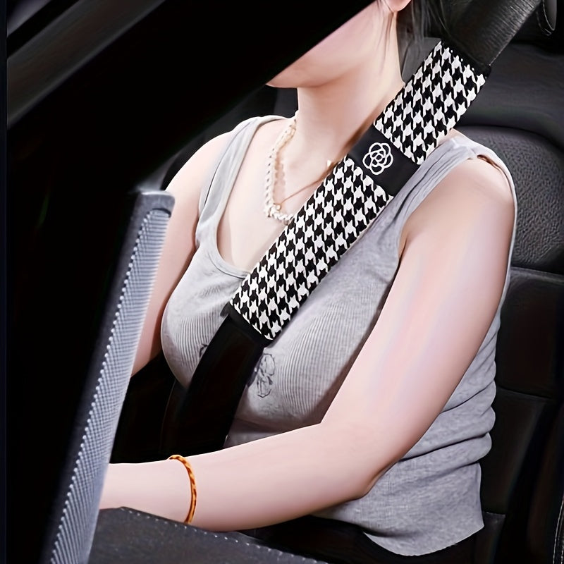 Camellia Car Seat Belt Shoulder Protector High-end Ladies Houndstooth Safe Belt
