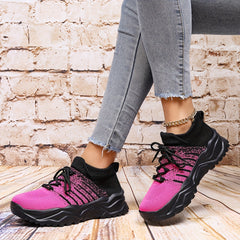 Women's Breathable Knit Sneakers Low Top Lace Up Shoes