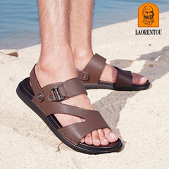 LAORENTOU Men's Leather Sandals Lightweight Quick Dry Beach Shoes
