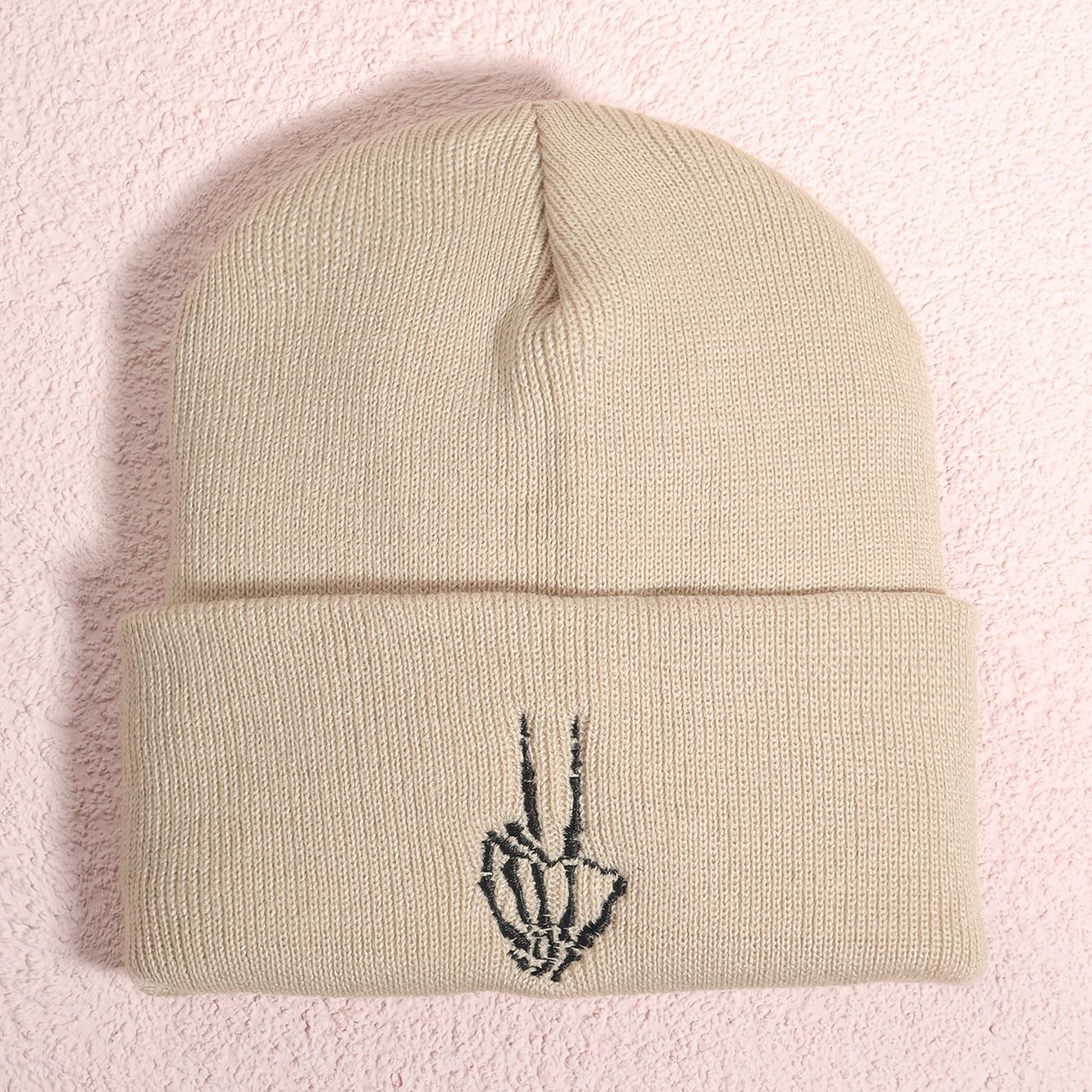 Men's Victory Sign Skull Knit Beanie Hat