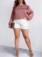 Floral Embroidery Mesh Layered Lantern Sleeve Top