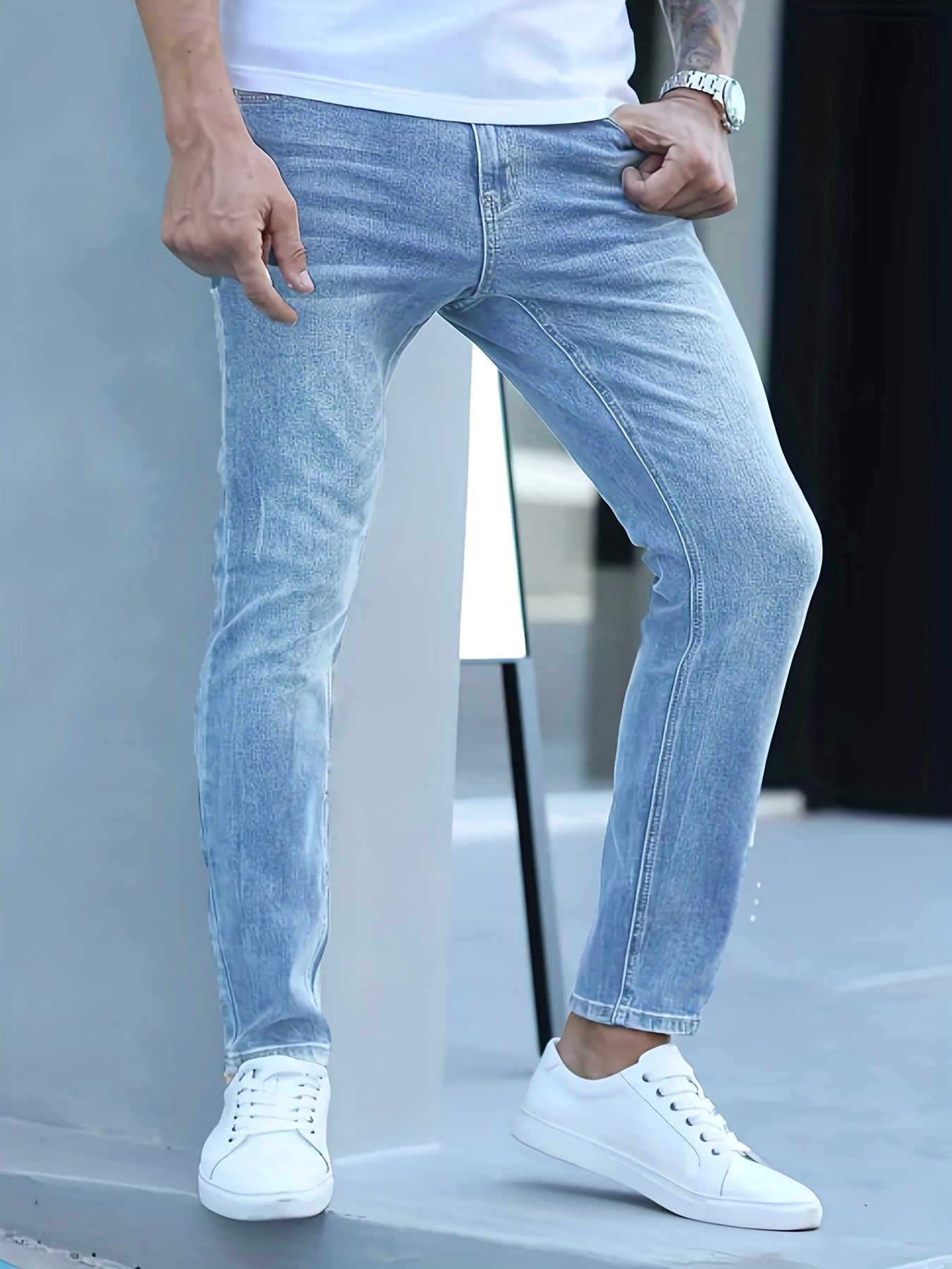 Men's Slim Fit High Stretch Jeans - Distressed Denim Pants