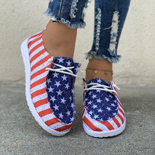 4th of July Women's Flag Pattern Canvas Slip On Loafers