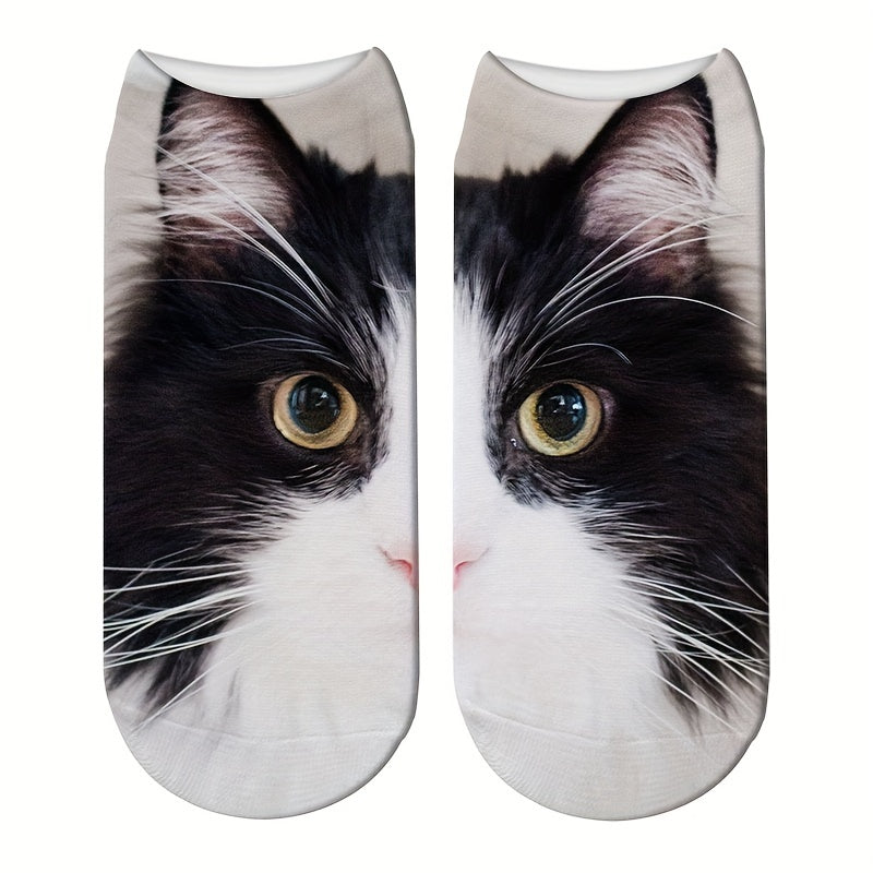 4 Pairs Cat Print Socks Low Cut Women's Stockings Hosiery