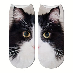 4 Pairs Cat Print Socks Low Cut Women's Stockings Hosiery