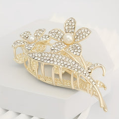 Girls Flower Hair Clip with Rhinestones & Faux Pearls