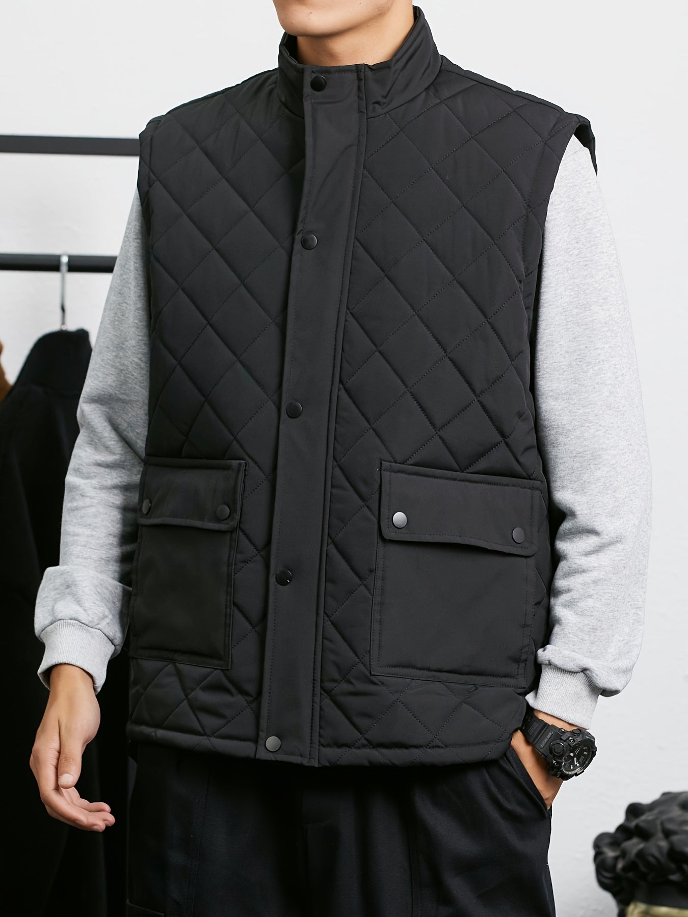 Men's Stand Collar Thermal Vest with Zipper