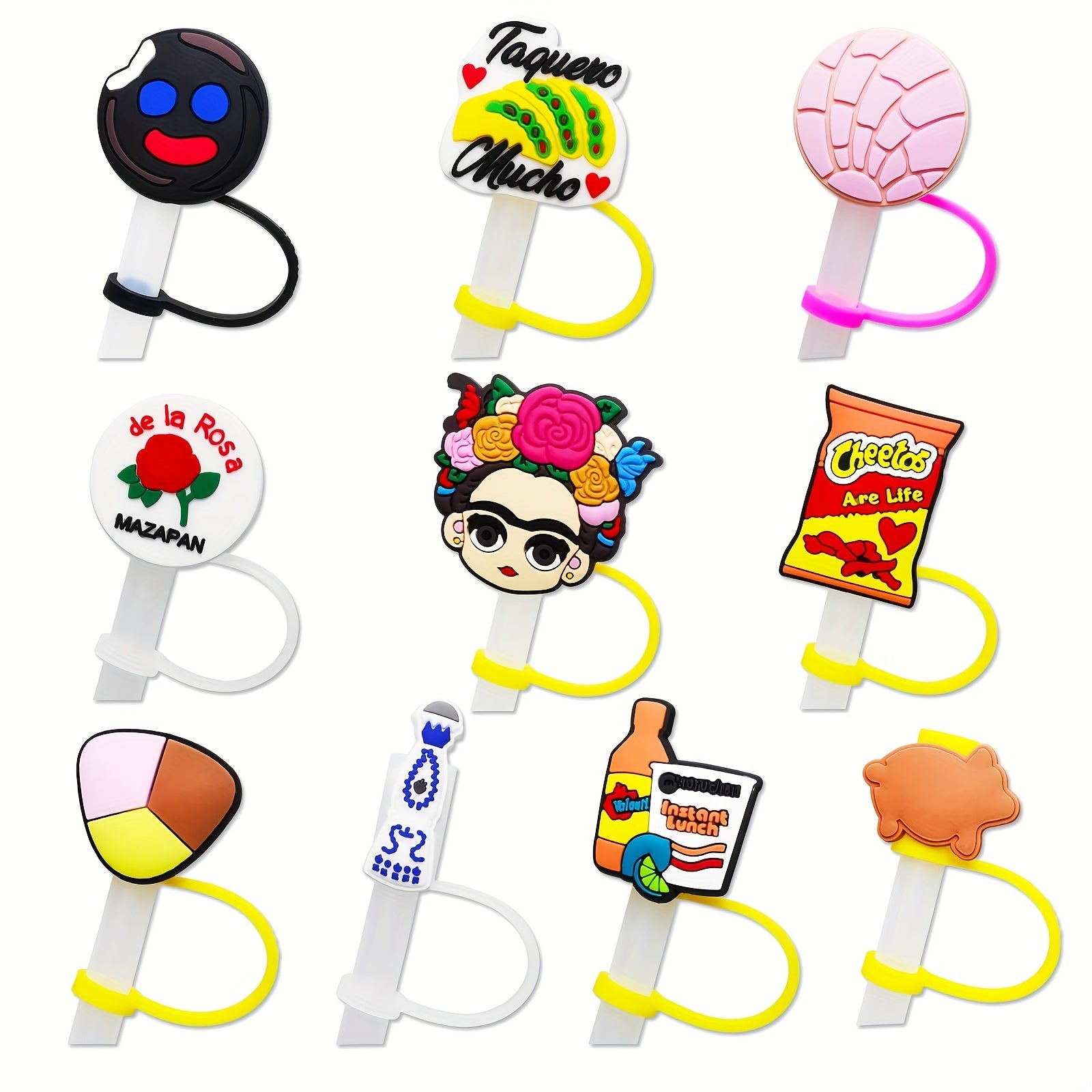 10pcs Cartoon Straw Cover Reusable Dustproof Straw Lids For Tumblers