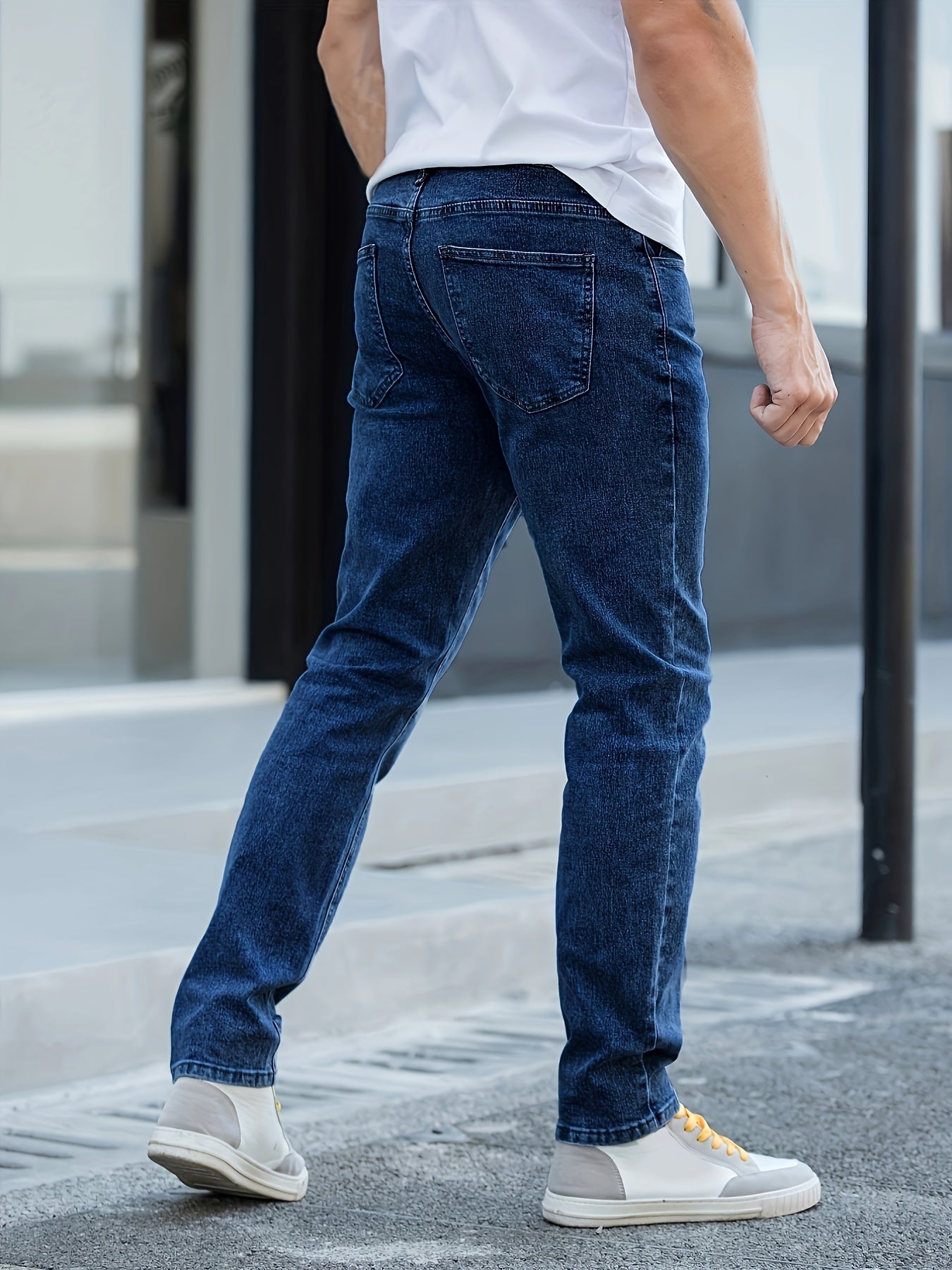 Men's Solid Mid Stretch Denim Pants For Spring Summer