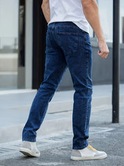 Men's Solid Mid Stretch Denim Pants For Spring Summer