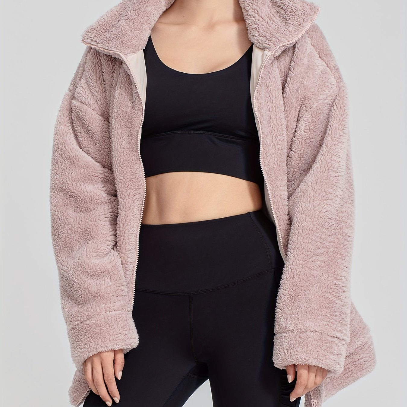 Women's Zip Up Fleece Jacket Turtle Neck Coat