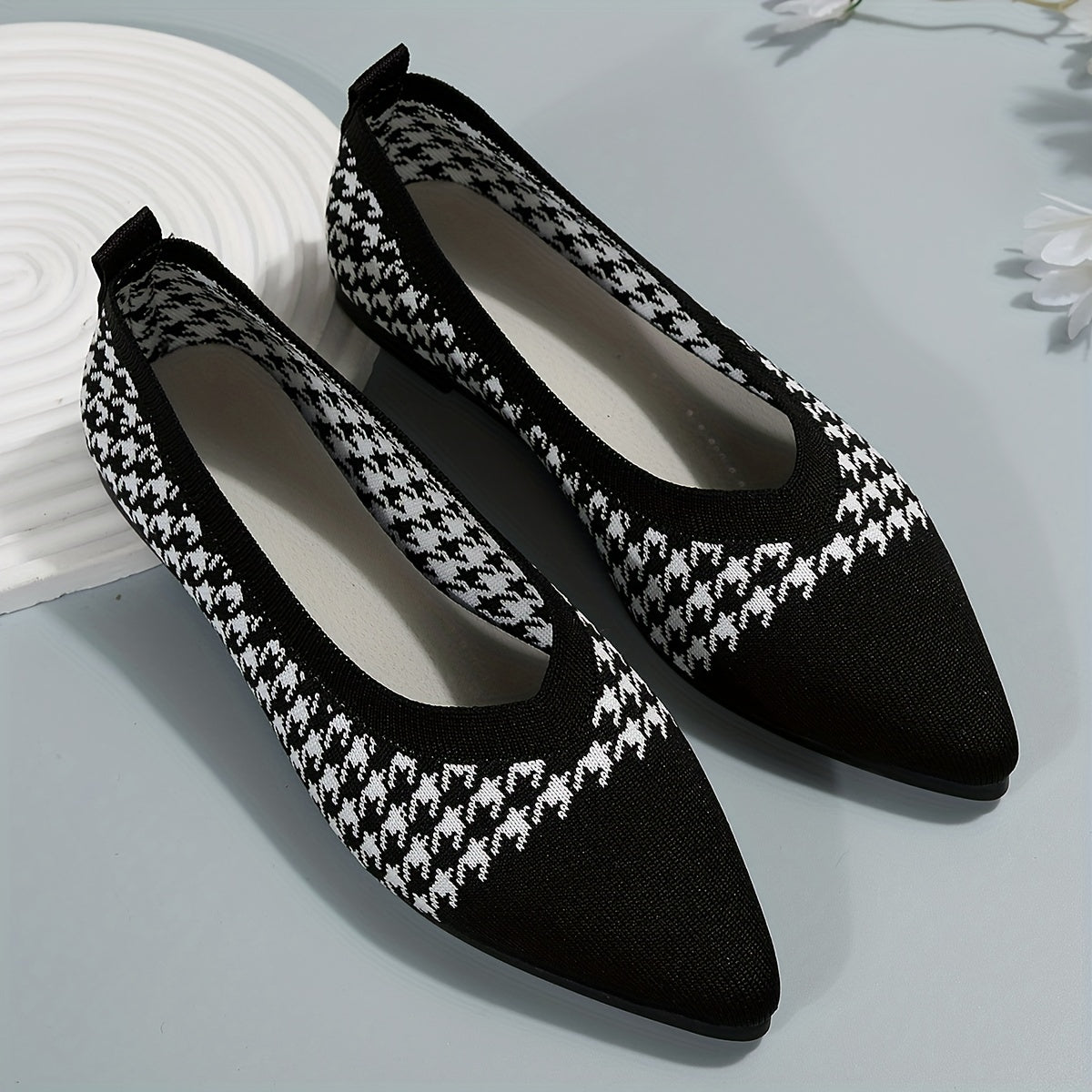 Women's Houndstooth Ballet Flats Soft Sole Shoes