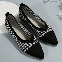 Women's Houndstooth Ballet Flats Soft Sole Shoes