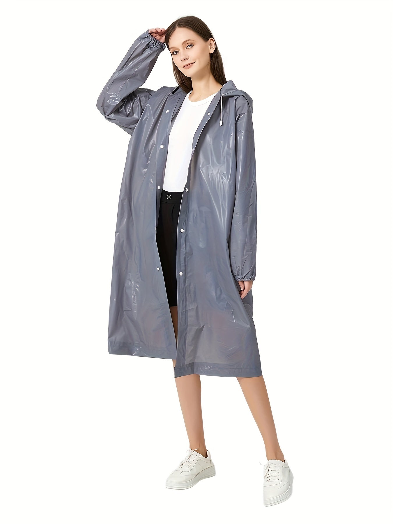Hooded Waterproof Rain Poncho Drawstring Lightweight Reusable Anti Raincoat