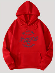 Casual Letter Print Pocket Hoodie Retro Hooded Drawstring Loose Sweatshirt