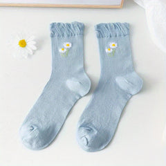 Girls Kids Floral Lace Ruffled Socks Breathable Crew Socks