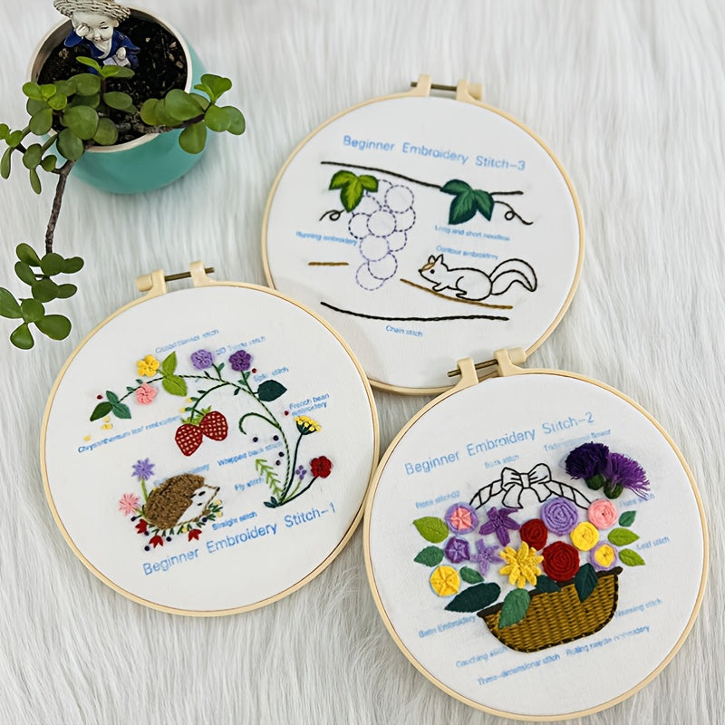 Embroidery Kit with Patterns, Hoop, Needles, Threads - Beginner DIY Crafts