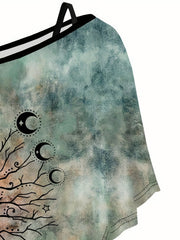 Plant Print 2 Piece Set Cold Shoulder & Ruched Cami Outfits