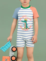 Boy's Crocodile Print One-Piece Swim Suit Short Sleeve Shorts