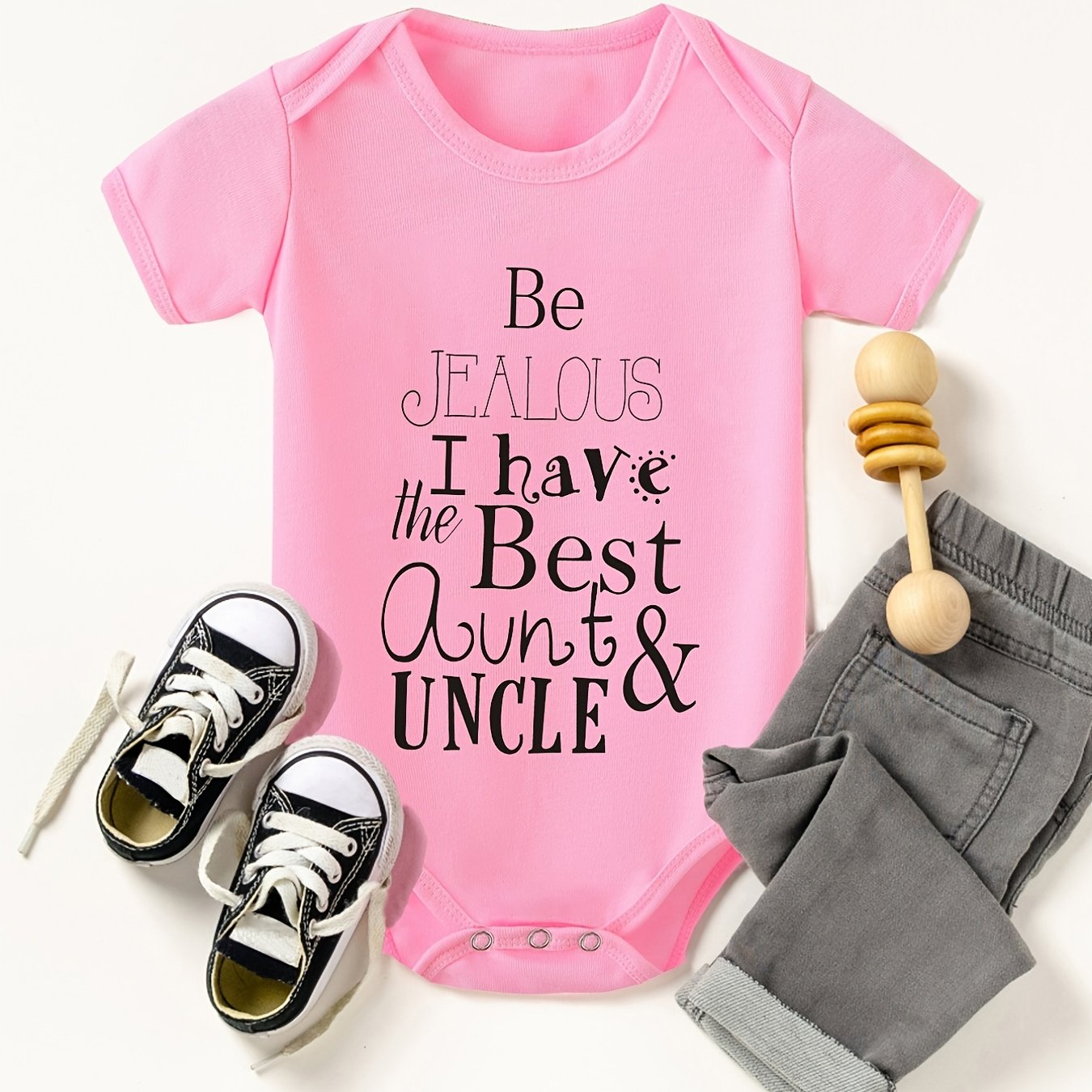 Aunt & Uncle Print Short Sleeve Onesie Casual Romper