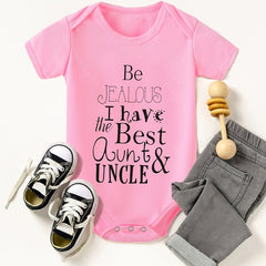 Aunt & Uncle Print Short Sleeve Onesie Casual Romper
