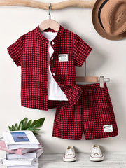 Boys Teen Plaid Shirt & Shorts Set for Summer